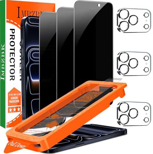 IMBZBK 3 Pack Privacy Screen Protector for iPhone 17 Pro Max [6.9 INCH] Anti Spy Private Accessories, Auto-Dust Removal, Case Friendly Film, Military Grade Tempered Glass 3 Camera Lens Protector