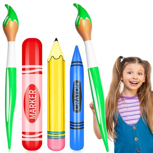 Set di 4 decorazioni artistiche colorate per feste con pennelli gonfiabili, palloncini, pennarelli, matita, pastelli, palloncini, kit di puntelli per pittura artistica per il ritorno a scuola