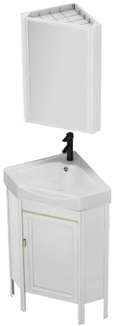 Meuble de salle de bain compact de 38 cm avec lavabo et pieds en aluminium pour petits espaces Blanc