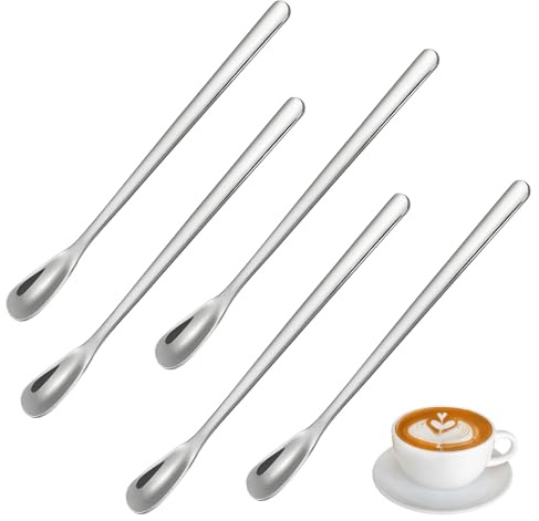Xynovate 5-teilig Latte Macchiato Löffel Set, 14cm Kaffeelöffel Edelstahl Set, Espressolöffel Klein für Eiskaffee Eistee Milchshake Eisbecher, Spülmaschinengeeignet