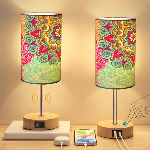 Set de 2 Lámparas de Mesita de Noche Táctiles con Cargador USB Luz Mesita de Noche Regulable 3 Niveles Lámpara Mesilla de Noche LED Dormitorio Bombillas Incluidas Pack Regalo Premium Candeeiro de Mesa