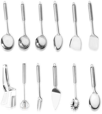 Kottwca Edelstahl Kochutensilien Set 13-teiliges, küchenutensilien set mit aufhängbarer Griff, Wärmebeständig, Kunststoff - frei, Antihaft Hitzebeständiger Küchenhelfer Set, Geschirrspülergeeignet