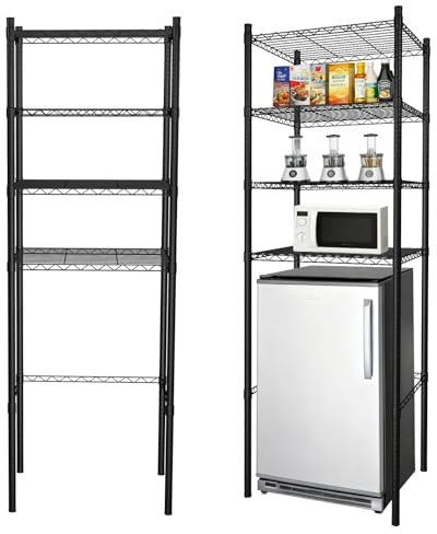 Yuccaliao 4 Tier Mini Fridge Shelf Adjustable Height Storage Shelf Metal Storage Rack (Black)