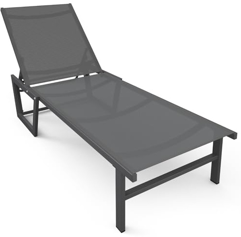 VOUNOT® Tumbona Jardín Exterior Tumbona Silla Reclinable en 5 Posiciones Estructura Aluminio Asiento de Malla Textileno Transpirable para Piscina Playa Patio Terraza Balcón 190x62x31cm Gris
