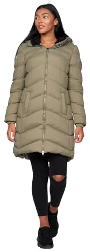 Crosshatch Women’s Long Quilted Padded Winter Coat with Hood – Insulated Waterproof Parka Jacket with Zip Pockets Casual Everyday Outerwear – Olive 14