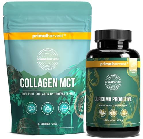 Primal Harvest Zwei-Schritte-Tagesroutine | MCT Collagen Pulver + Kurkuma Kapseln | 2er-Pack | 30 Tage