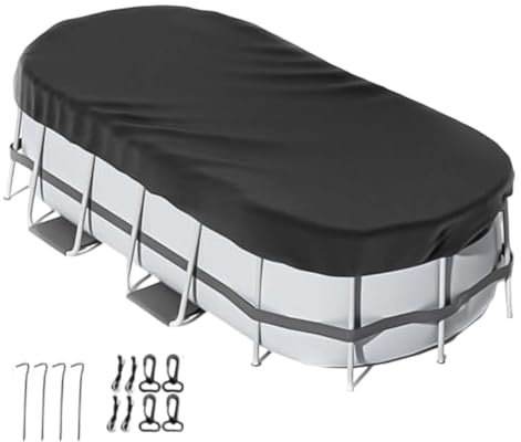 NbgrvB Bâche Ovale pour Piscine Hors Sol, Housse en Polyester résistante aux intempéries avec Accessoires Noir 213x396cm 7x13ft