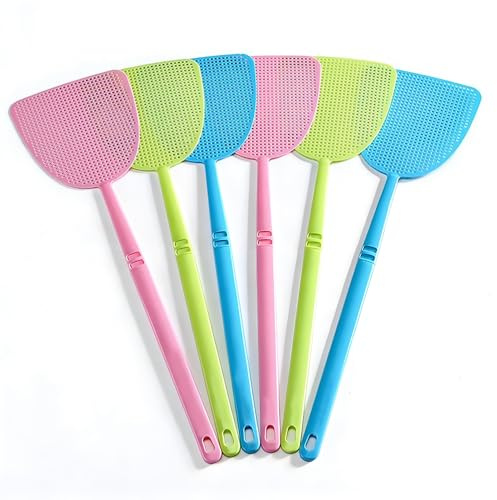 iZhuoKe Juego de 6 matamoscas enchufables, cierre fácil para interior y exterior, matamoscas estables para moscas (rosa, azul y verde)