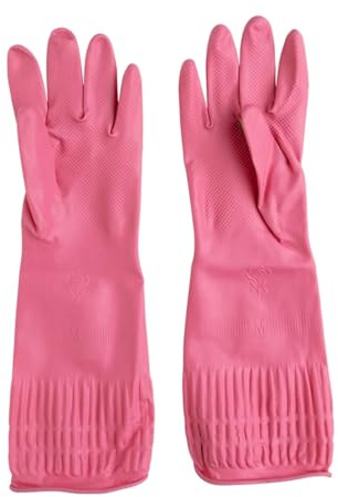 Extra Long Cuff Cleaning Gloves – 38cm Protective Latex Housework Gloves, Textured Grip, Anatomically Shaped, CE-Certified | Non-Slip, Durable, Waterproof for Home, Kitchen & Bathroom | Pink