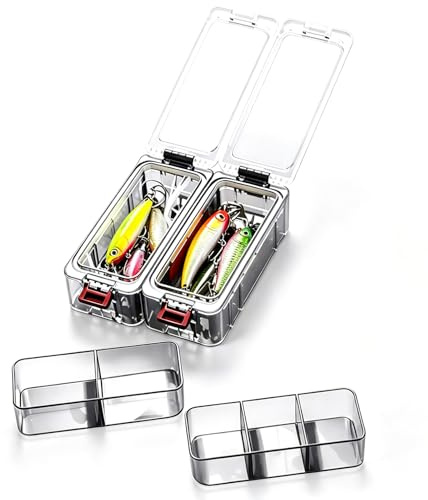 Biigdan 2 Stück Multifunktional Köderbox Angeln,Wasserdicht Tackle Box Angeln, Magnet Angelbox mit Dunkeln Leuchtend,Tragbar Angelzubehör für Aufbewahren Angelködern,Haken