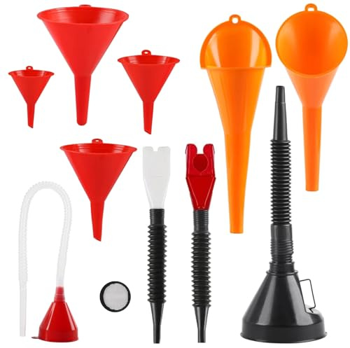 JanFebMar 10 Stück Auto Trichter Set, Öltrichter Mit Schlauch, Flexibles Kunststoff Trichter Set, Groß Öltrichter, Zum Einfüllen von Kühlmittel/Benzin/Wasser/Motoröl
