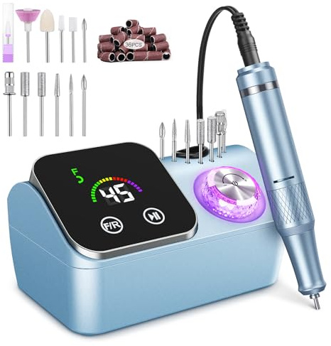Cadrim Nagelfräser, 45000 U/min Nagelfräser für Gelnägel, Elektrische Nagelfeile Maniküre Pediküre Set mit LED-Display, Professionelle nagelfeile für Gelnägel und Acrylnägel (Blau)