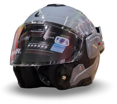 unik Casco Modular Abatible 180 Spectrum Moto Adultos Visera Solar Doble Policarbonato 2 Calotas Ventilación Frontal Trasera Cierre Micrométrico - Nardo Grey, Talla L