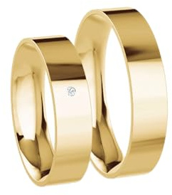 JC Trauringe Gold 333 Paarpreis Poliert I Traumhafte Eheringe breit 5 mm I Partnerringe Gelbgold mit Gravur in edler Schatulle I Klassische Hochzeitsringe Herrenring & Damenring mit Stein