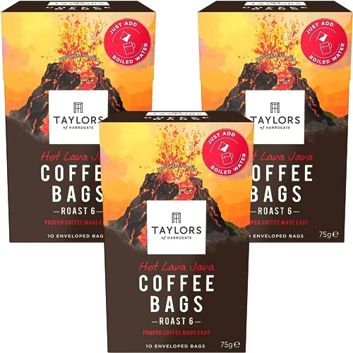 Taylors of Harrogate, Roast 6, Hot Lava Java Coffee Bags, 3 Boxes of 10 (Total 30 Bags)