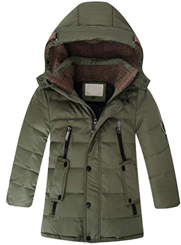 Vogstyle pojkars barns mellanlånga dunjacka med huva vinter barn varma ytterkläder parkas rockar, Armégrönt, 13-14 Years