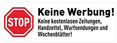 GRAVURZEILE Aufkleber - Keine Werbung - 10x Stück - Briefkasten-Aufkleber in weiß - UV Beständig Wetterfest Selbstklebend - 100% Digitaldruck