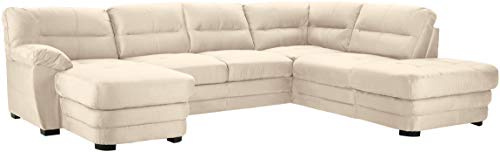 Mivano Wohnlandschaft Royale, Zeitloses Bettsofa in U-Form mit Schlaffunktion, kleinem Bettkasten und hohen Rückenlehnen, 316 x 90 x 230, Mikrofaser, beige