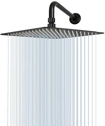 NearMoon - Soffione doccia a pioggia con braccio di estensione, soffione doccia quadrato, grande soffione in acciaio inossidabile, copertura completa (soffione doccia da 12 pollici con braccio