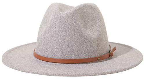 Lanzom Damen-Fedora-Hut aus Filz, breite Krempe, Wolle, Panamahüte mit Band, passend für Größe 39,5-40,5