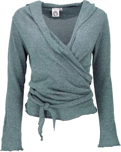 GURU SHOP Camiseta envolvente, jersey de punto de algodón, chaqueta envolvente, para mujer, algodón, jersey, manga larga y sudaderas alternativas., azul grisáceo, 38
