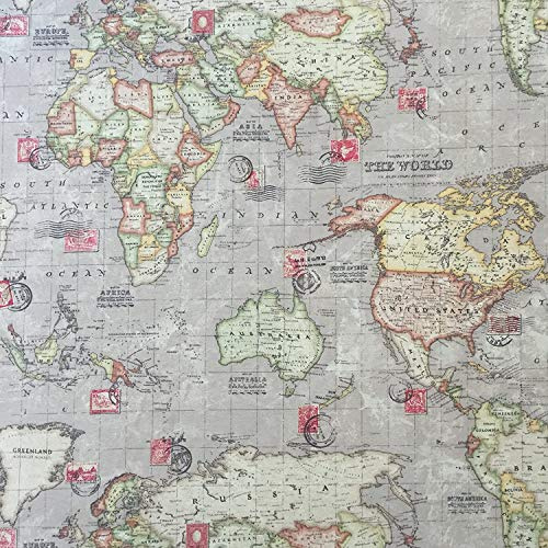 Thimbles Fabrics | Blauer atemberaubender Panama Designer Vintage Baumwoll-Leinen-Optik Stoff im Atlas-Design, bedruckt für Vorhänge, Jalousien und weiche Polstermöbel, Breite 140 cm, Meterware