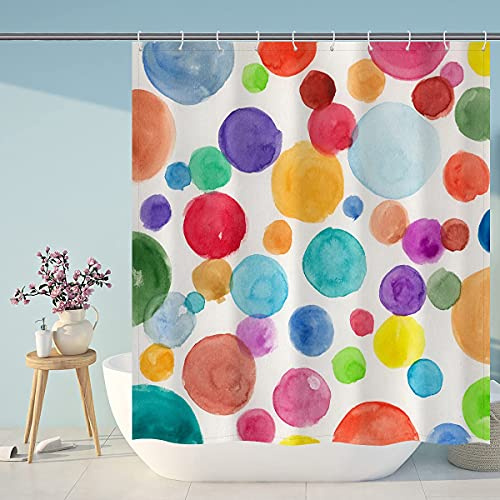 De-Mediocre Polka Dot Shower Curtain Kids Watercolor Rainbow Colorful 72x72 Abstract Circles Children Girls Bath Curtain Geometric for Bathroom Bathtub Decor Polyester Fabric with 12 Shower Hooks