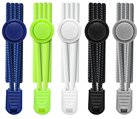 AIXMEET 5 Paar Elastische Schnürsenkel Ohne Binden, 100CM Sport Schnürsenkel mit Schnellverschluss, Gummi Schnürsenkel für Kinder, ältere Menschen, Läufer(Schwarz+Weiß+Grau+Blau+Gelb)