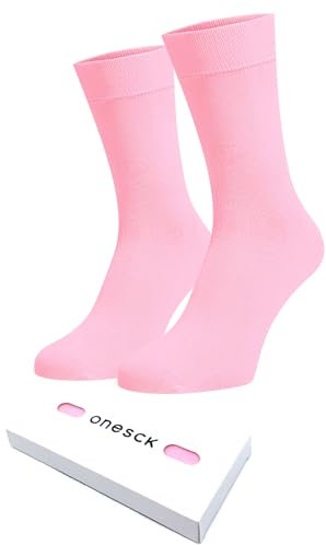 ONESCK Super Soft Cotton Dress Socks Vibrant Plain Colours for Men (Candy Pink, 7-12)