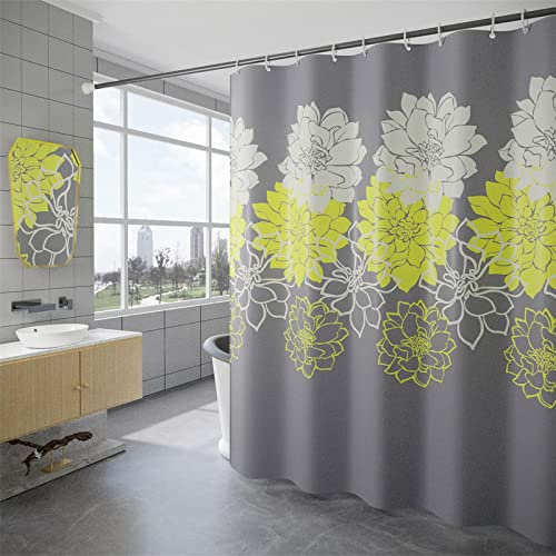 Duschvorhang 250x200cm , Duschvorhänge Wasserdichter Anti-Schimmel Shower Curtains mit 12 C-Ringe, Verdickter Stoff,Waschbar Stoff Polyester 3D Duschrollo Badewanne Badezimmer Dekor Graue Blume