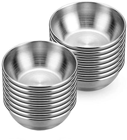 JTMM Confezione da 8 piatti rotondi da 8,1 cm in acciaio inox, per condimenti, condimenti, sushi, ciotole, piattini, mini antipasti, colore: argento