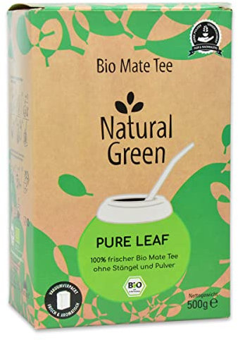DELICATINO Bio Yerba Mate Tee – Natural Green PURE LEAF 3 x 500g – PREMIUM 100% ungeräucherte Mateblätter aus Brasilien ohne Stängel und Pulver, frischer Geschmack durch Vakuumverpackung