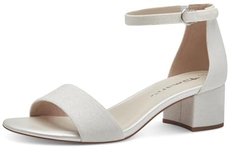 Tamaris Damen Sandalen mit Absatz Vegan Blockabsatz; WHITE GLAM/weiß; 39