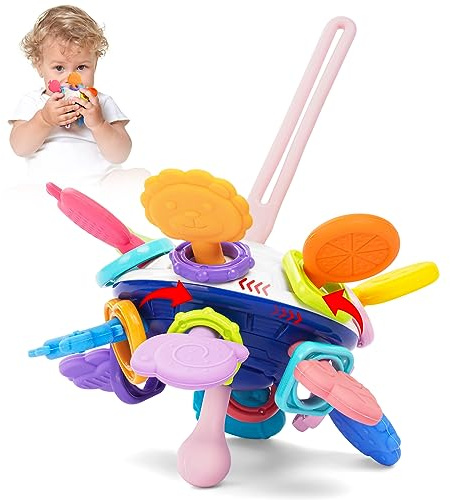 HOTUT Beißring Spielzeug, Sensorik Rassel Greifball aus Silikon, Beißspielzeug ab 3 Monate, Montessori Motorik Spielzeug, Baby Ball Geschenk für 3-18 Monate