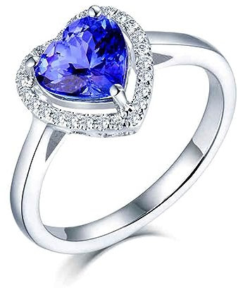 Damenring Diamant, Vorsteckring Gold 750 18 Karat Weißgold Tansanit 1.4ct Einfache Herzform Schmuck Größe 47 (15.0)