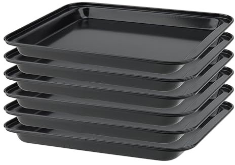 KEILEOHO Set di 6 teglie da forno rettangolari in acciaio al carbonio, 24 x 18 x 2 cm, colore nero, antiaderenti, per cucinare tostapane