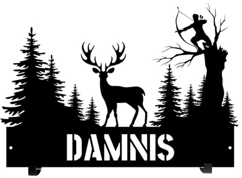 Personalisierte Hirsch Bogenhalter Bogenschießen Metall-Wanddekoration,Bogen Aufbewahrungsständer Namensschild Wandhalterung Hirschkopf Geweih Wandkunst Rustikale Wohnkultur Geburtstagsgeschenk,Stil 4