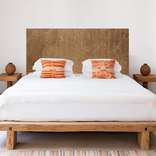 Cabecero de Cama en Madera Grabada, para Cama de Matrimonio o Juvenil. Cabezal fabricado artesanalmente en España- Varios tamaños y Colores Disponibles. Decorado a Mano- (160x80 cm, 600 Roble)