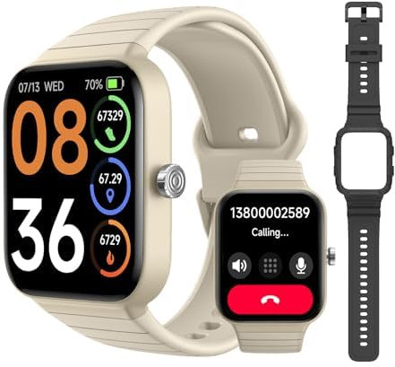SKG V7 Cyber - Orologio intelligente con tracker di attività, GPS e ossigeno nel sangue, per uomini e donne, cardiofrequenzimetro, impermeabile IP68, compatibile con Android, iOS - Beige