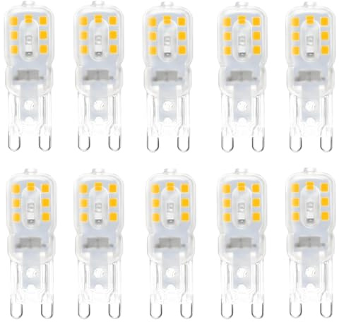 WULUN G9 LED Lampe 3W, 300LM, Warmweiß 3000K, G9 Sockel, Kein Flackern, Nicht Dimmbar, für Kronleuchter, Deckenleuchten, Wandleuchten, AC 220-240V, 10er Pack
