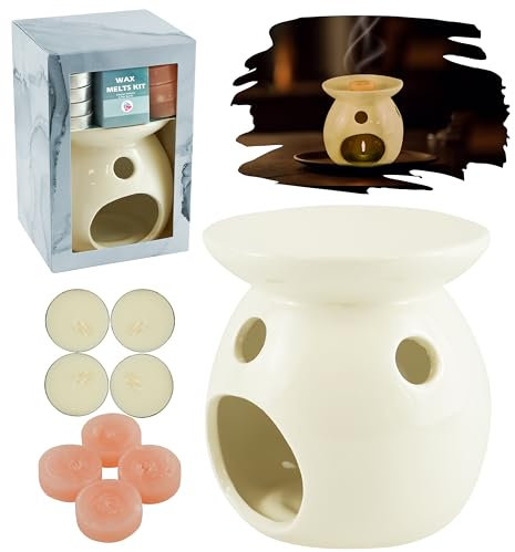 Set regalo di 9 bruciatori di cera, in ceramica bianca, profumati rosa e lumini per aromaterapia, decorazione della casa, camera da letto, ufficio, per occasioni speciali