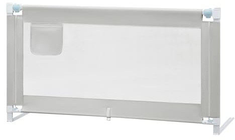 WOLTU Bettgitter 150 cm Eine Seite, Bettschutzgitter für Kinder & Baby, Rausfallschutz für Kinderbett & Elternbett, höhenverstellbar 69-87 cm, Oxford-Gewebe Metall, Hellgrau