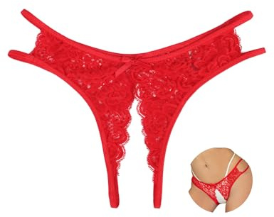 ohmydear Women's Lace Micro Thongs Cut Out Sexy Panties Sheer Knickers Plus Size Tanga Briefs Ladies Underwear, Size 10-18