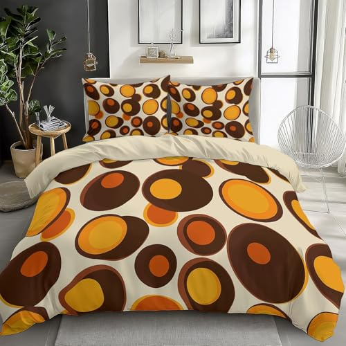 Bedding Duvet Cover Set for Single Bed Set, Beige Duvet Quilt Cover Reversible Soft Microfiber Lightweight, 70S Retro Funky Geometry Pattern Quilt Cover include 1 Pillow Cases