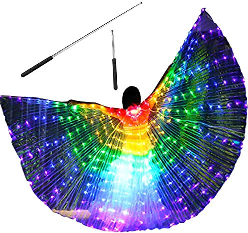 Jokapy Ailes de Danse du Ventre pour Adultes - Ailes Lumineuses - avec Barres télescopiques - 2 Modes de contrôle de la lumière - LED - Ailes de Papillon - pour Carnaval, scène, fête de Noël