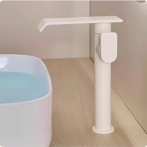 Schwenkbarer Wasserhahn, beiger Waschtisch-Warmwasserhahn, Wasserfall-Auslauf, Haushalts-Waschtisch-Wasserhahn für Badezimmer (Höher)