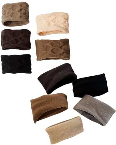 WUNZILO 10 Pcs Élastiques à Cheveux pour Femmes Filles Bandes à Cheveux en Coton Solides Attaches de Cheveux sans Couture Larges Bobbles de Cheveux en Queue de Cheval Extensible, Couleur marron