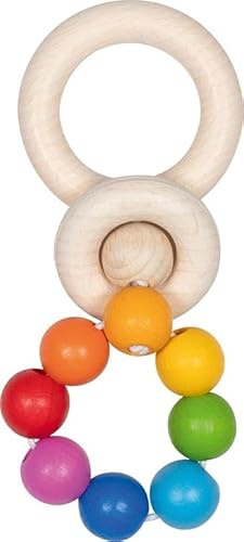 goki baby 65353 - Greifling Elastik Regenbogen aus Holz, bunte Holzkugeln, fördert Greifreflex und unterstützt den Entwicklungsprozess, MADE IN GERMANY, 12cm x 3cm x 6cm, ab Geburt
