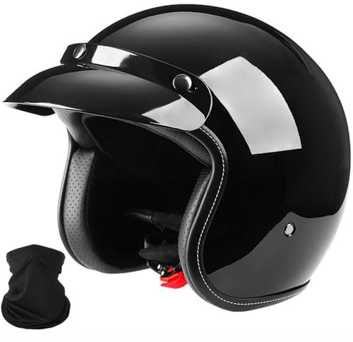 Yirunfa Retro-Jet-Helm, 3/4-Helm Retro-Halbschalenhelm, ECE-zertifizierter Leichtbauhelm, Mit Visier Halbschalenhelm Braincap, für Bike Cruiser Chopper Herren und Damen, M~XXL