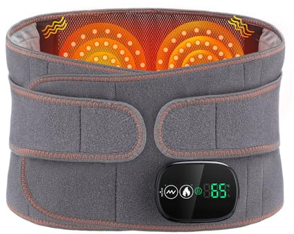 Infrarot Heizungs-Gürtel mit Vibration, USB Wiederaufladbar, Rotes Licht & Wärmetherapie, Lendenwirbelstütze für Schmerzlinderung, Muskelentspannung und Stressabbau